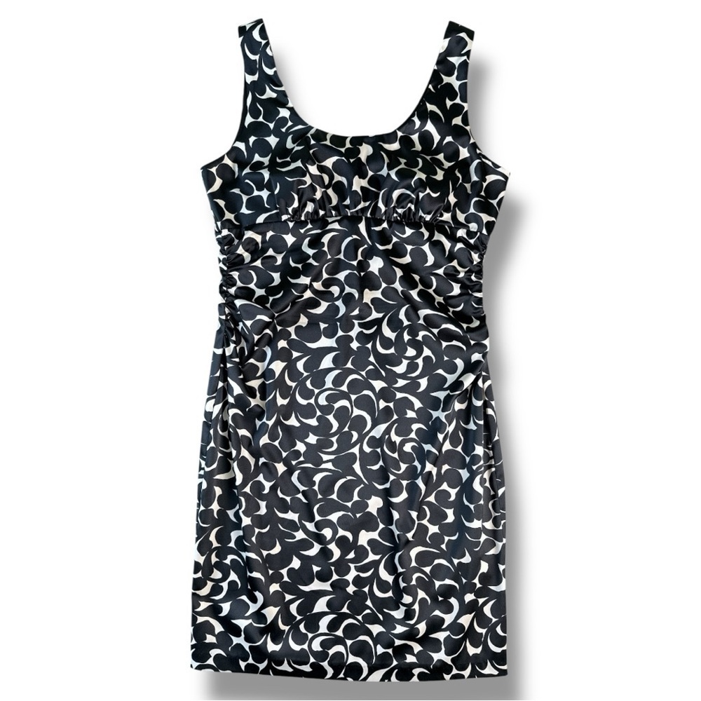 Donna Ricco Black and Off-White Abstract Print Dress